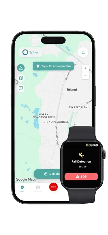 Spher app shown on a phone held in hand