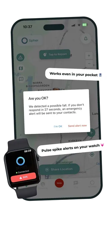 Spher fall detection check after a dropped phone with smartwatch alert support