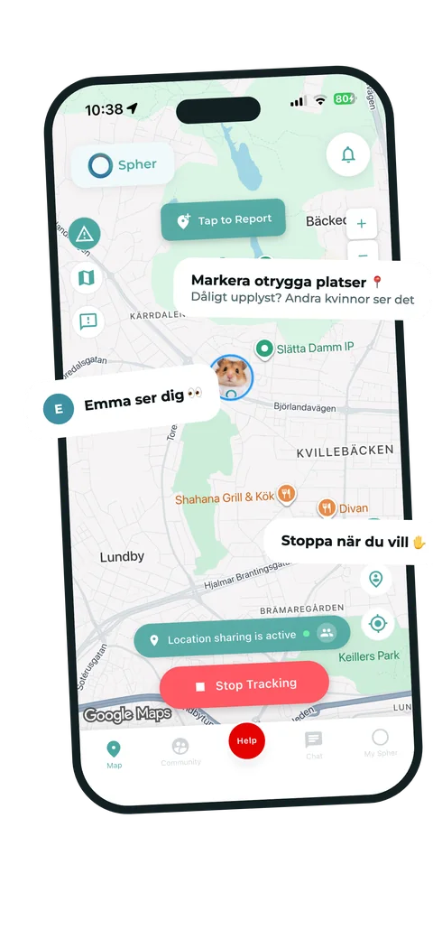 Spher-skärm med aktiv platsdelning i realtid