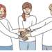 Illustration of men and women allied any holding hands